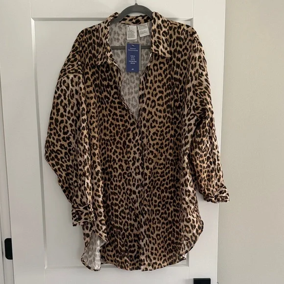 H&M NWT Leopard Print Button-Up Beachwear Coverup - Picture 1 of 2